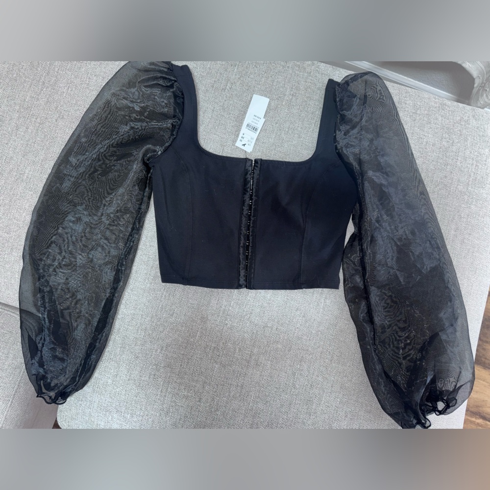 TopShop Black Sheer Sleeve Crop Top